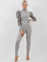 Leopard Print Organza Sleeve Ribbed Co-ord