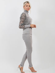 Leopard Print Organza Sleeve Ribbed Co-ord