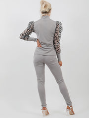 Leopard Print Organza Sleeve Ribbed Co-ord