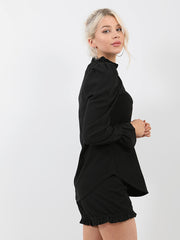 Frill Detail Long Top & Shorts Co-ord