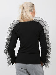 Organza Ruffle Sleeve Lip Print Top