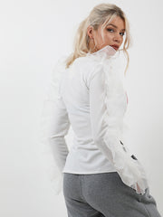 Organza Ruffle Sleeve Lip Print Top