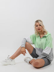 New Contrast Colour Block Zip Front Hoodie