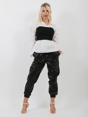 Ribbed Corset Puff Sleeve Top