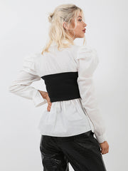 Ribbed Corset Puff Sleeve Top