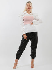 Ribbed Corset Puff Sleeve Top