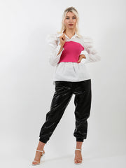 Ribbed Corset Puff Sleeve Top