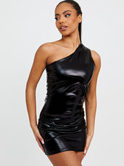 Metallic een schouderjurk