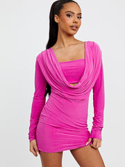 Draped Cowl Neck Slinky Dress