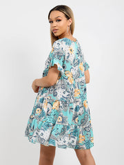 Paisley Print Frill Tiered Smock Dress