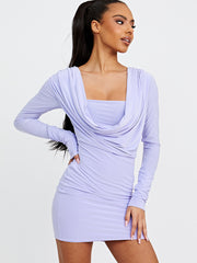 Draped Cowl Neck Slinky Dress