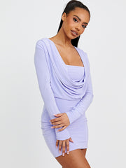Draped Cowl Neck Slinky Dress