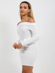 Rippenbindungsknoten Bardot -Kleid mit Knoten