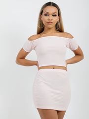Shirred Bardot Top & Skirt Co-ord