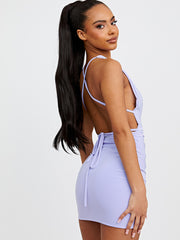 Deep Plunge Criss Cross Slinky Ruched Dress