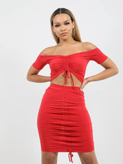 Slinky Ruched Bardot Crop Top & Skirt Coord