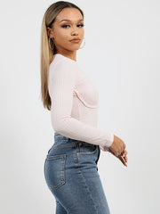 Bodysuit de detalles del corsé acanalado