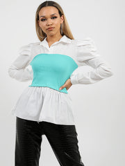 Ribbed Corset Puff Sleeve Top