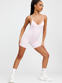 Strappy Ribbed Basic Unitard - Pink