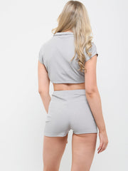 Ribbed Drawstring Crop Top & Shorts Co-ord