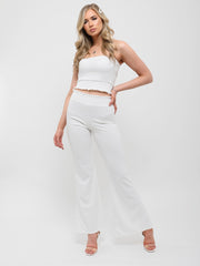 Shirred Bandeau Crop Top & Trouser Co-ord