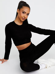 Long Sleeves Ribbed Crop Top & Leggings Co-ord