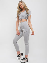 Ribbed Drawstring Crop Top & Trouser Co-ord