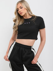 Embroidered Butterfly Rib Crop Top