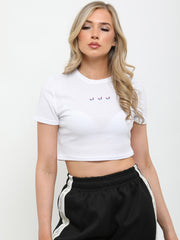 Embroidered Butterfly Rib Crop Top
