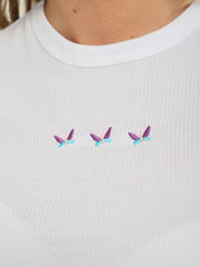 Embroidered Butterfly Rib Crop Top