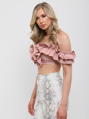 Ruffle Frill Bardot Crop Top