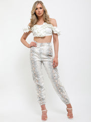 Ruffle Frill Bardot Crop Top