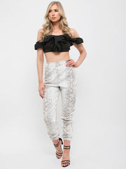 Ruffle Frill Bardot Crop Top