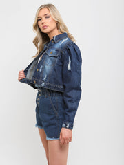 Distressed Cropped Denim Jacket
