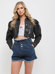 Distressed Cropped Denim Jacket