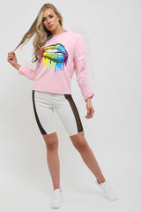 Organza Ruffle Sleeve Lip Print Top