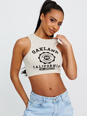 Oakland Graphic Ribbed Vest Crop Top