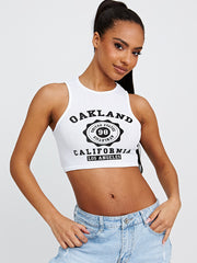 Oakland Graphic Ribbed Vest Crop Top