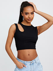Knip schouder geribbelde crop top