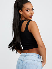 Knip schouder geribbelde crop top