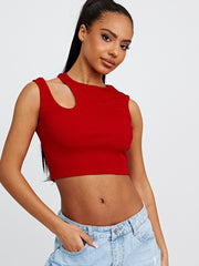 Knip schouder geribbelde crop top
