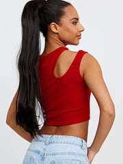 Knip schouder geribbelde crop top