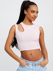 Knip schouder geribbelde crop top