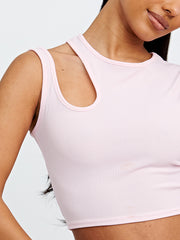 Knip schouder geribbelde crop top