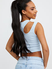 Knip schouder geribbelde crop top