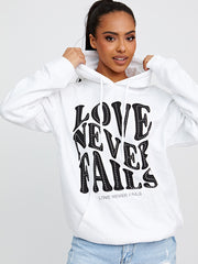 Love Never Fails Graphic Print Hoodie