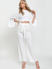Split Sleeve Ribbed Crop Top & Trouser Co-ord