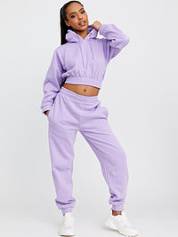 Cropped Hoodie & Jogger Fleece Co-ord - Lilac