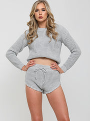 Waffle Knit Jumper & Shorts Lounge Co-ord