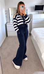 Striped Knit Cardigan & Wide Leg Trouser Co-Ord Set